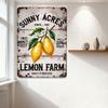 Vintage Style Sunny Acres Lemon Farm Metal Tin Sign, Weathered Wood Texture, Lemons Flowers Design, Rustic Farmhouse Decor for C