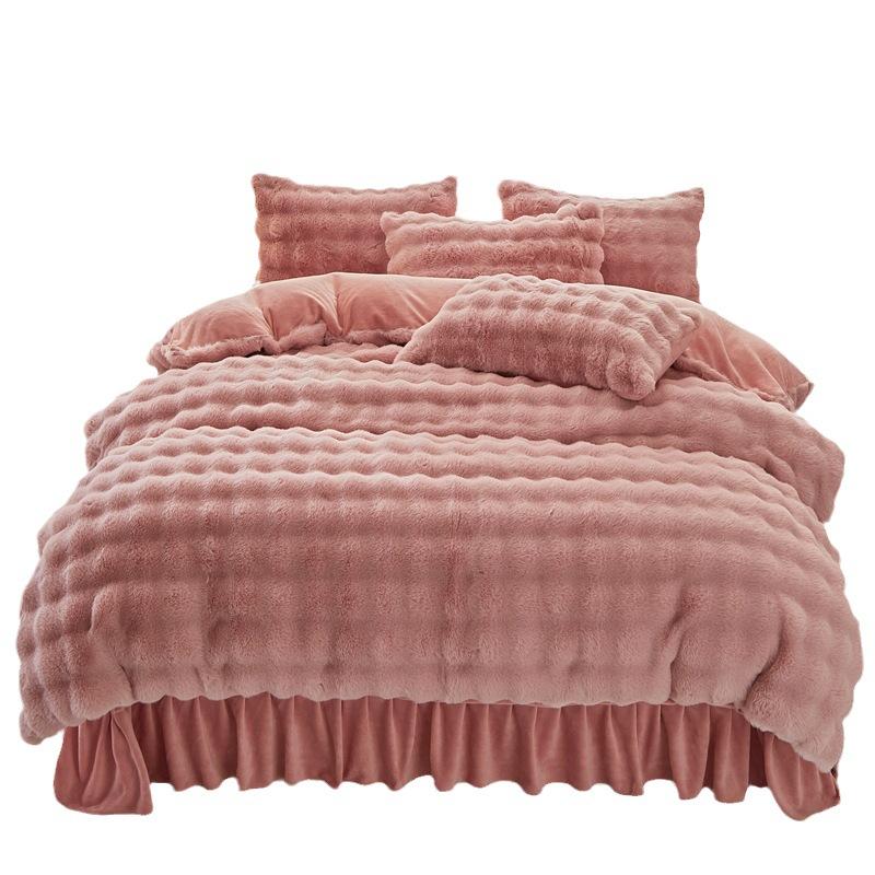 Winter Thickened Milk Velvet Four-piece Bed Sheet Quilt Cover Bed Warm Rabbit Velvet Quilt Cover Flannel Coral Velvet Bed Skirt Three-piece Set