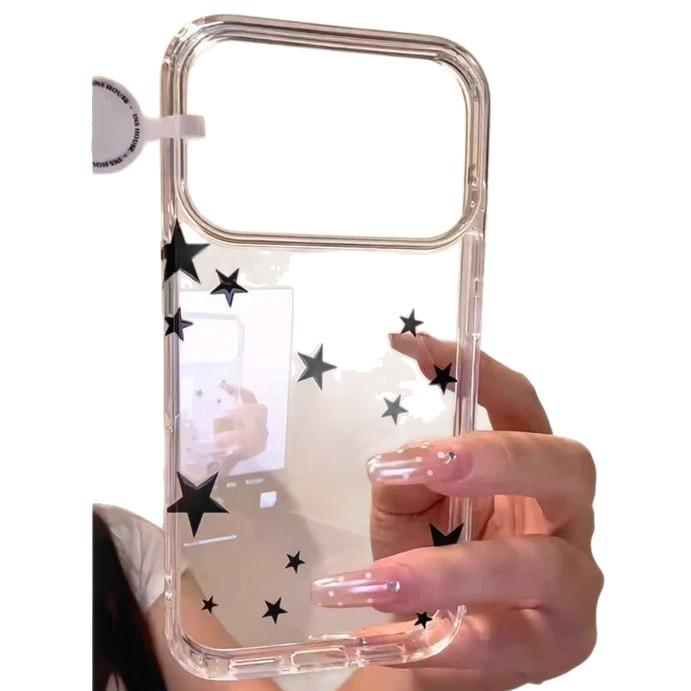 Sweet and Cool Black Stars Are Suitable for IP17Promax Mobile Phone Case Apple 16/15Pro Space Case 14 Transparent New Model.