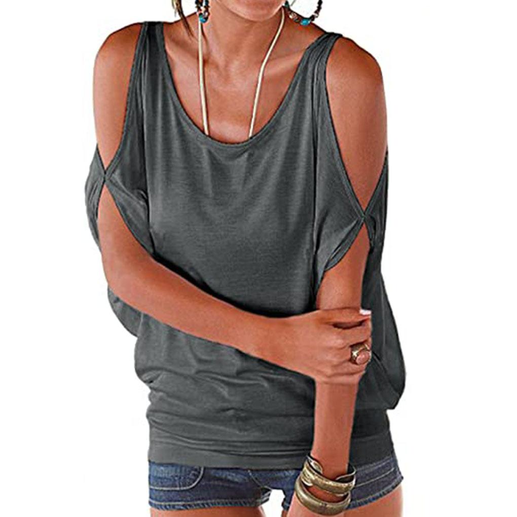 Cold Shoulder Shirt Women Cotton T-shirt Short Sleeve