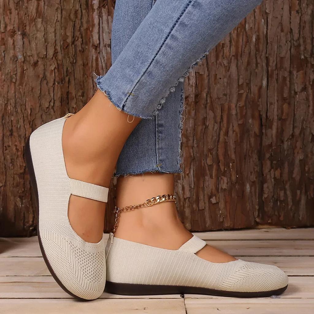 Fashion Women's Flat Shoes Solid Color Knitted Slip on Shoes Casual Breathable Ballet Flats Women Solid Color Shallow Flat Shoes Loafers