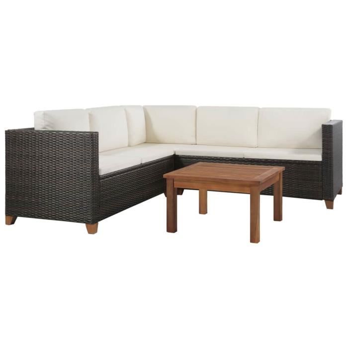 VidaXL Salon de jardin 4 pcs avec coussins Résine tressée Marron