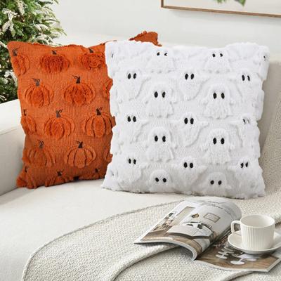 Plush Pillowcase With Pumpkin Embroidery Halloween Decoration