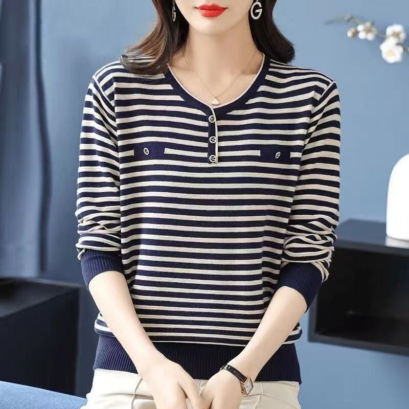 Dámská móda Ležérní Jaro Podzim Pruhovaný potisk Dlouhý rukáv Výstřih do V Halenky a košile