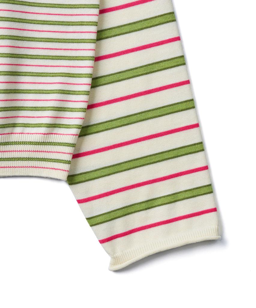 Tudument Stripe Long Sleeve Polo Knit_Ivory