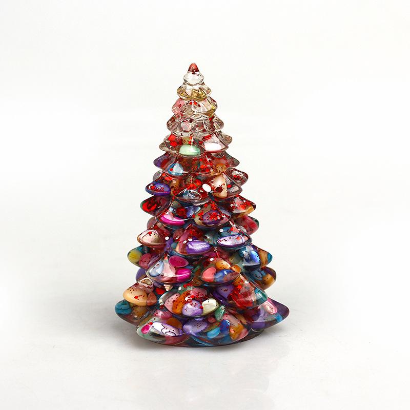 1PC Crystal Resin Christmas Tree Handmade Ornament Natural Stone Amethyst Fengshui Sculpture Lucky Christmas Trees Home Decor