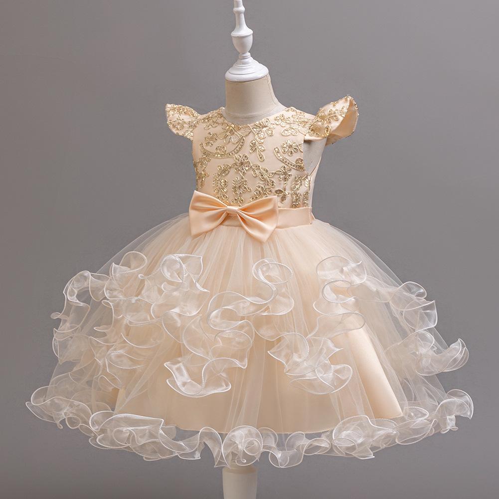Children's Princess Dresses Gowns Flower Girl Sequins Pom Pom Dresses Walking Show Performance Clothing Girls Lace Dresses  Girl's Favourite Dress