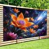 2D Themed Tapestry for Modern Decor, Cosmic Flowers with a Bright Nebula and Starry Night