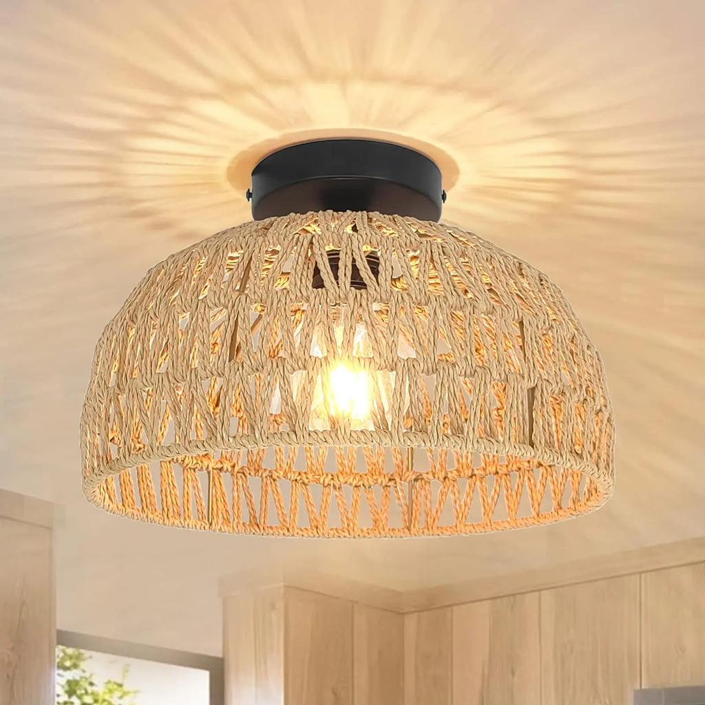 Woven Ceiling Pendant Lamp Shade LED Ceiling lamp Cover for Home Restaurant Living Room Handwoven Ceiling Light Fixture Bedroom