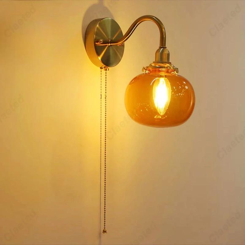 LED retro curved tube glass lampshade wall lamp bedroom bedside lamp dining hall corridor study decoration atmosphere lighting