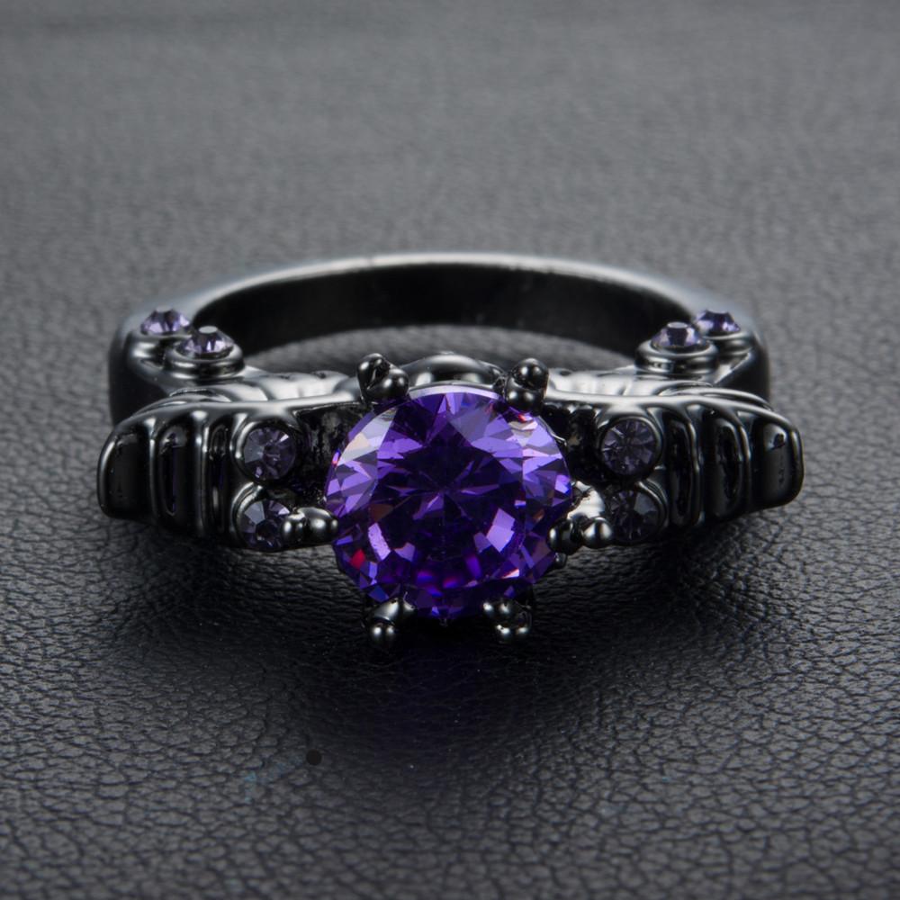 New Style Black Gold Color Red Stone Fashion Ring Unisex Jewelry Couple Wedding Ring Inlaid Red Purple Stone Punk Drop Shipping