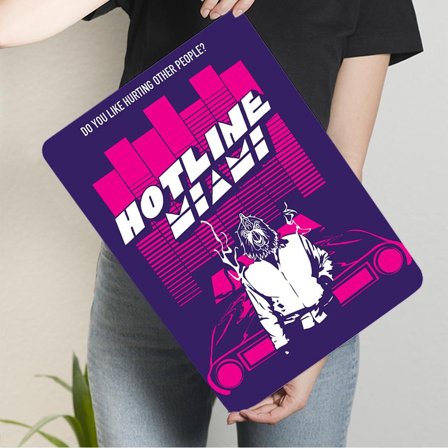 Hotline Miami Game Poster Metal Wall Art Decor with Classic Character and City Skyline Design for Game Room Home Decoration