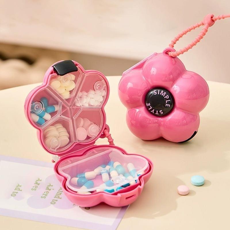 Dopamine Flower Pill Organizer Portable Medicine Case with 6-Compartment Cute Weekly Vitamin Storage Box for Travel & Home