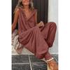 Women's Summer Casual Hooded Jumpsuit Loose Half Button Tapered Leg Romper Overall Pants
