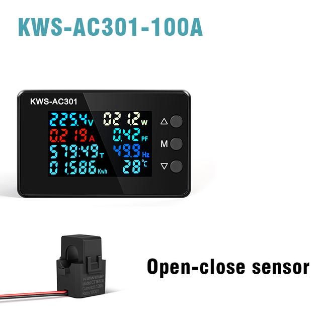 KWS-AC301 Voltage Voltmeter 8 In 1 AC Wattmeter 50-300V 0-100A Digital Ampermeter Electric Meter Edicated Chip Power Detector