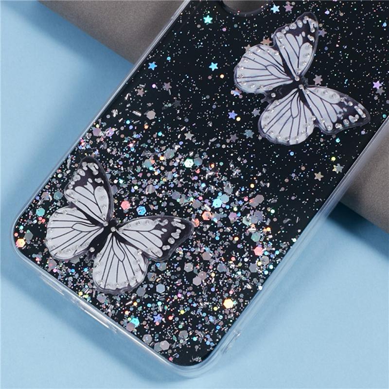 WANLONFENG AW Series for Samsung Galaxy A15 4G/5G Case 3D Butterfly TPU Glitter Phone Cover with Screen Protector