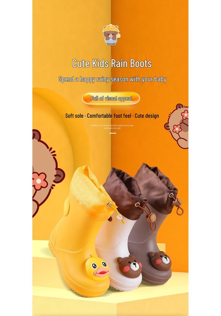 Cartoon Kids' Waterproof Non-slip Rain Boots with Drawstring
