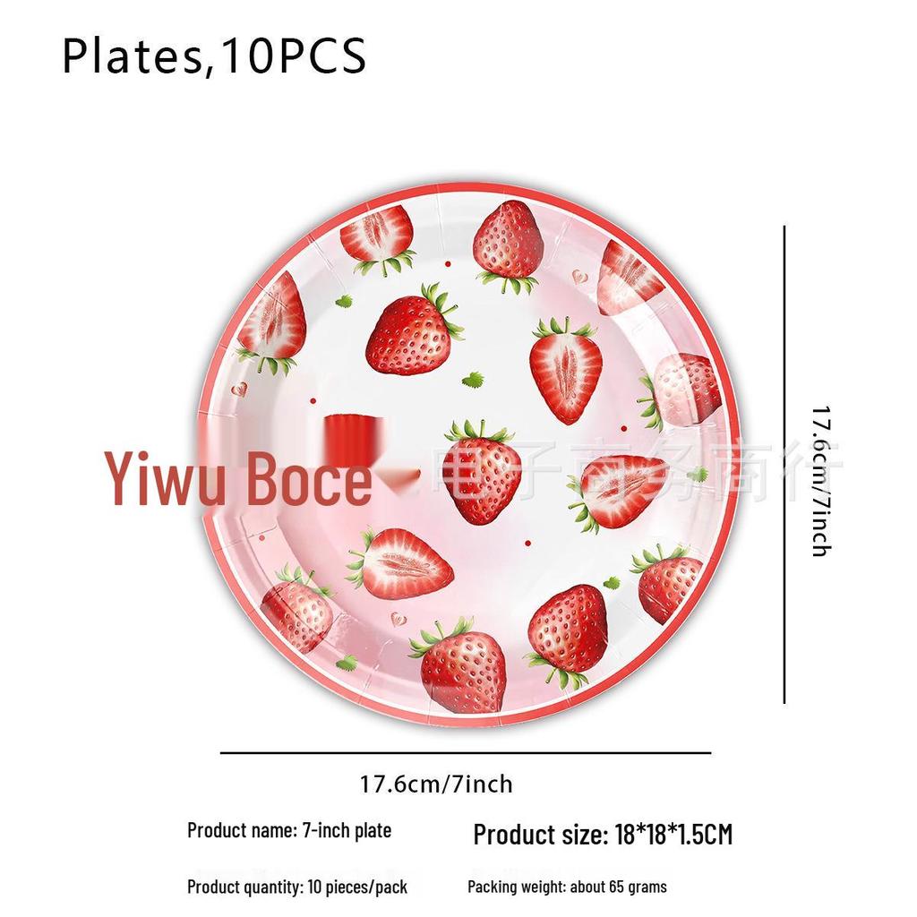 Strawberry Theme Party Tableware Set: Disposable Plates, Napkins, Cups, and Tablecloth
