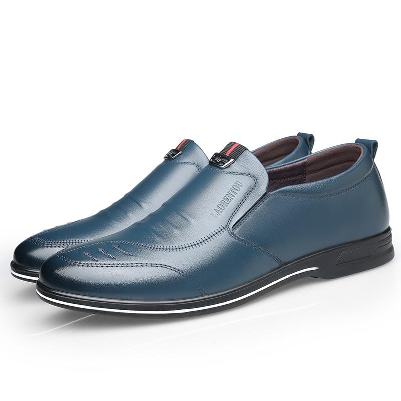 

2025 old man s head men s shoes casual leather shoes men s casual shoes round head breathable middle-aged and elderly father shoes XY170057 37 синий