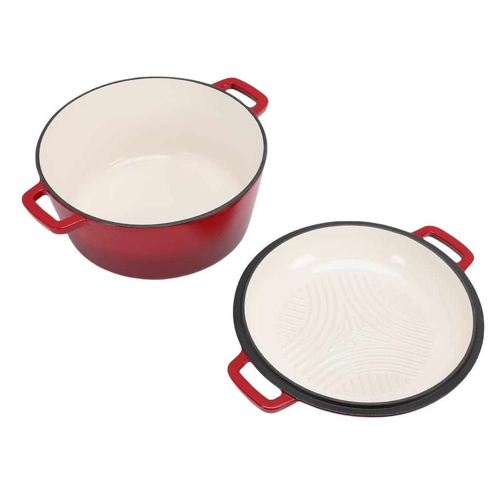 5QT Oven with 2QT Skillet Lid 2 in 1 Round Cast Iron Pot Dual Handles for Braising Stewing Frying Simmering