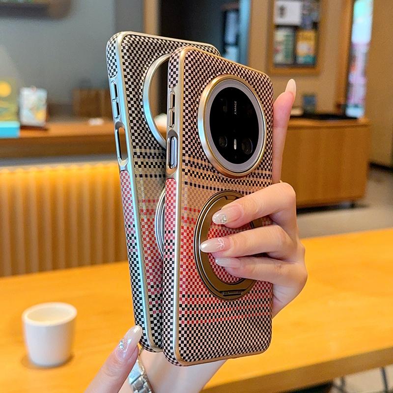 Premium Carbon Fiber Texture Magnetic Case For Huawei Mate 60 70 Pro Pura 80 Pro+ Ultra Stand Cover 360 Rotatable Ring Aluminum