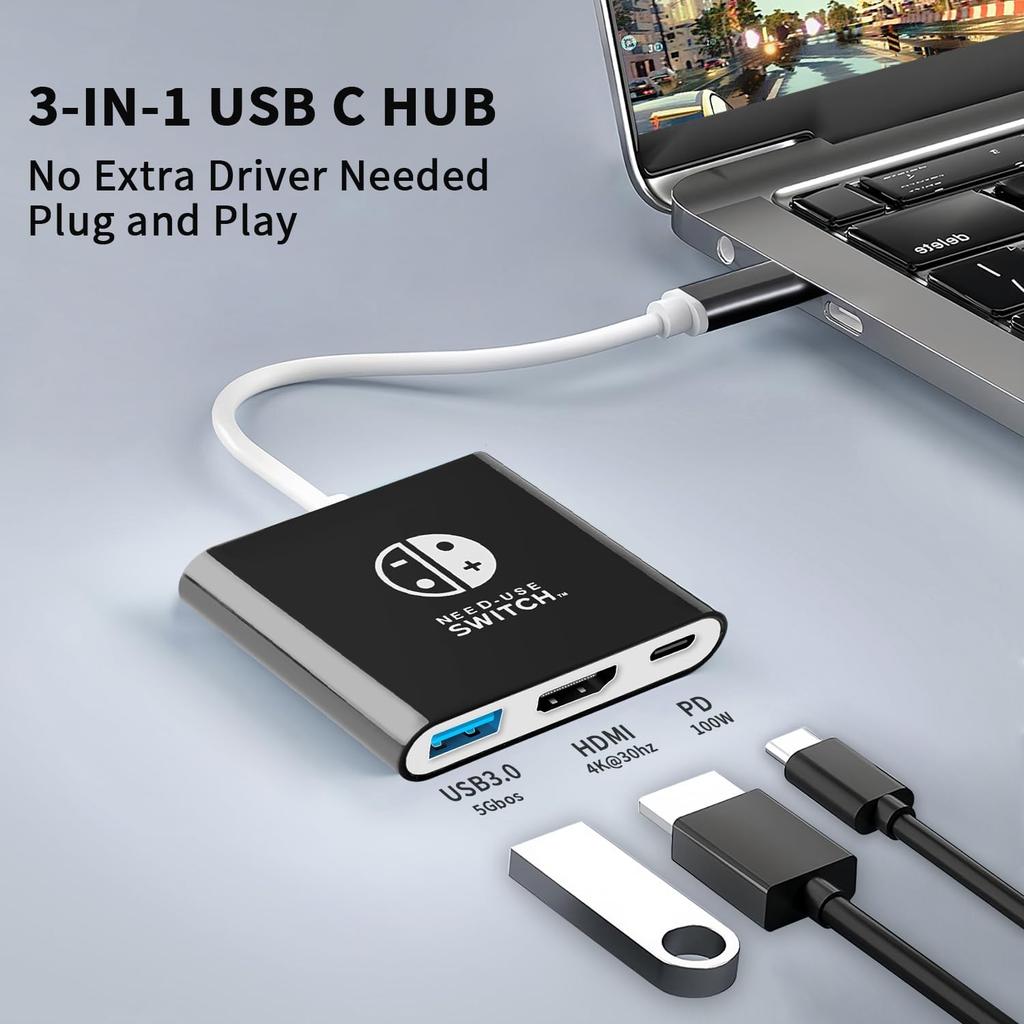 3-in-1 Portable TUTI Adapter Docking Station with HDMI USB 3.0 Charging Port for Switch TV Console Gaming Devices