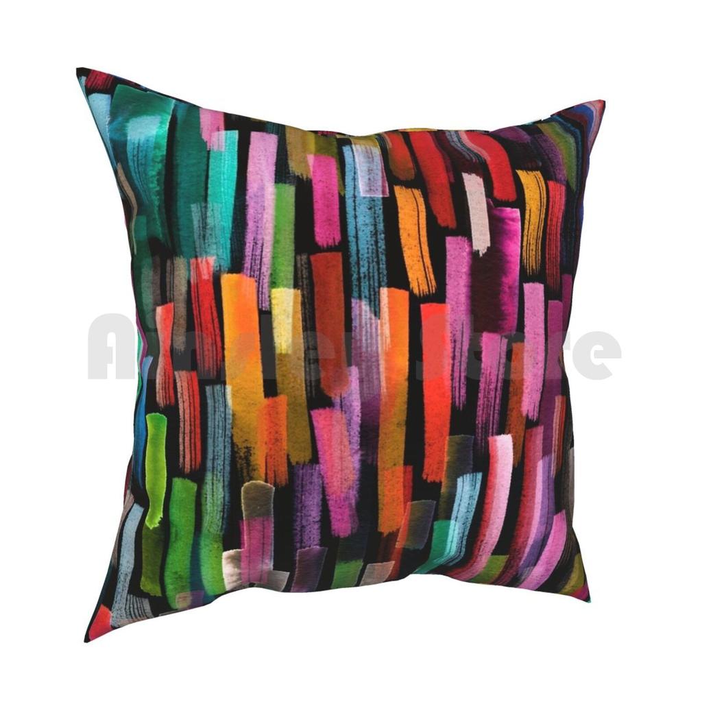 Multicolored Watercolor Stripes Pattern Pillow Case Printed Home Soft DIY Pillow Cover Multicolor Colors Pattern Pattern