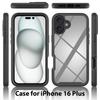 For iPhone 16 Plus Case PC+TPU Clear Phone Cover with PET Screen Film