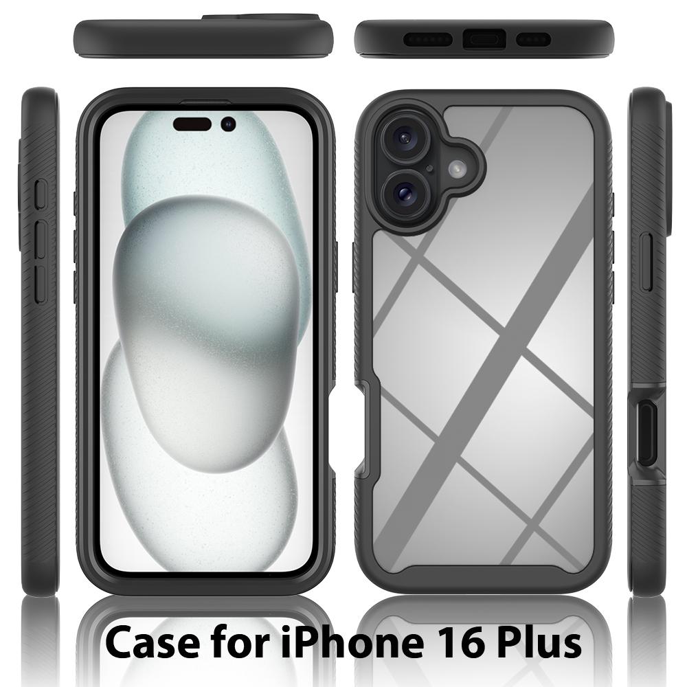 For iPhone 16 Plus Case PC+TPU Clear Phone Cover with PET Screen Film