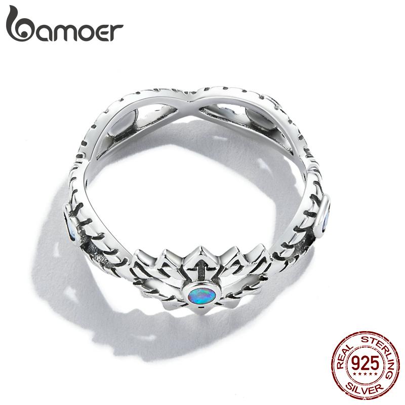 BAMOER 925 Sterling Silver Hollow Design Shining Demon Eye Ring for Women Cool Band Ring Size 6 7 8 Women Statement Jewelry Gift
