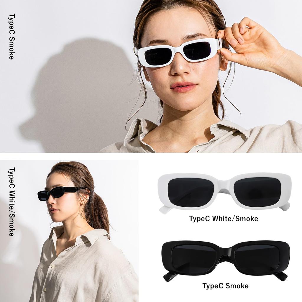 Puente Sunglasses for Men and UV UV400 Women, Stylish, White, Smoke, Black, Square, Slim, Thin, Driving, Protection,