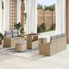 Set of 8 Pieces of Garden Sofas with Beige Cushions Poly Rattan Acacia 3362602