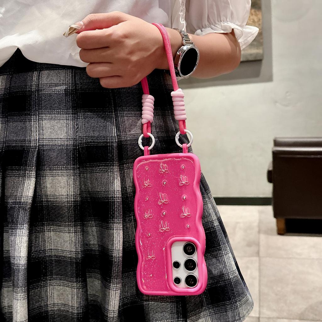 Glue drop Bow Suitable for Samsung S25ULTRA Mobile Phone Case S24Plus Lanyard A55 Wavy Soft Shell