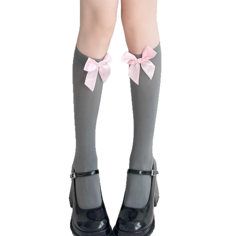 Thin Velvet Jk Blue Bow Japanese Breathable Fashion Girl Long Tube Knee Socks Velvet Medium Tube Lolita