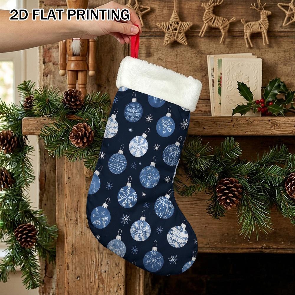 Christmas decoration fireplace hanging stocking 2D Flat Printing 1pc Christmas Blue Snowflakes Christmas Stocking Doorwa