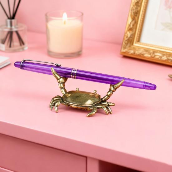 Yousheng Brass Weightlifting Crab Pen Holder Simulation Crab Stationery Pencil Stand Home Office Desktop Fengshui Decoration Ornament