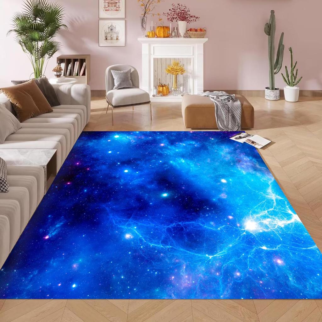 kxry 2 * 3 Feet Galaxy Soft Area Rugs for Kids Girls Boys Blue and Purple Outer Space Starry Sky Universe Floor Carpet for Living Room Bedro