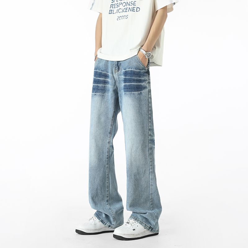 

Medm Beprp Washed Lightning Crack Jeans Boys Personality Trendy Ruan Handsome Straight Pure Cotton Distressed Trousers S801 Blue 5XL(Recommend 92.5-100kg)