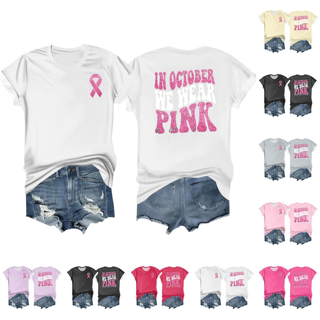 Women's Breast Ribbon Printed Casual Short Sleeve