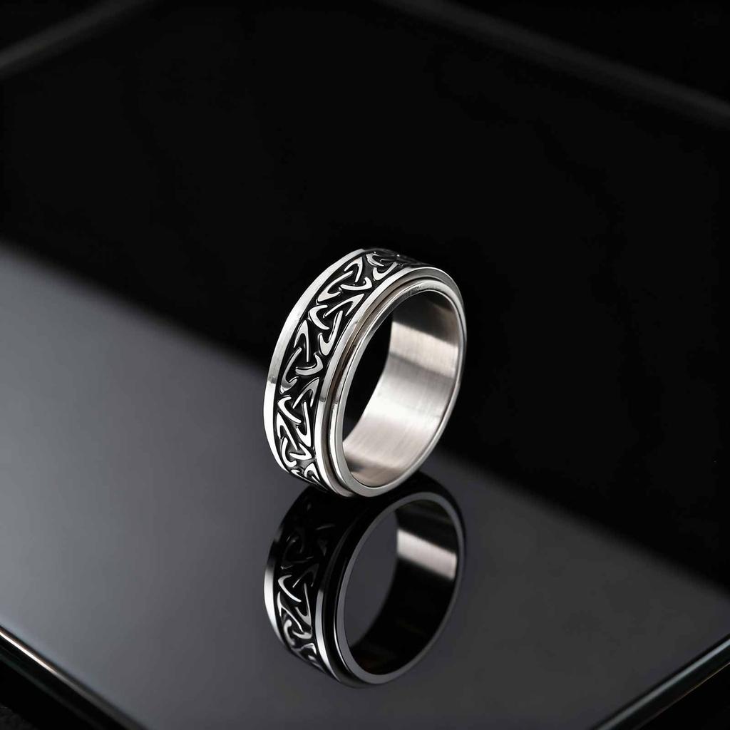 Vintage Celtic Knot Rune Rings for Men, Silver Color Stainless Steel Rotating Ring, Punk Fashion Finger Jewelry Gifts
