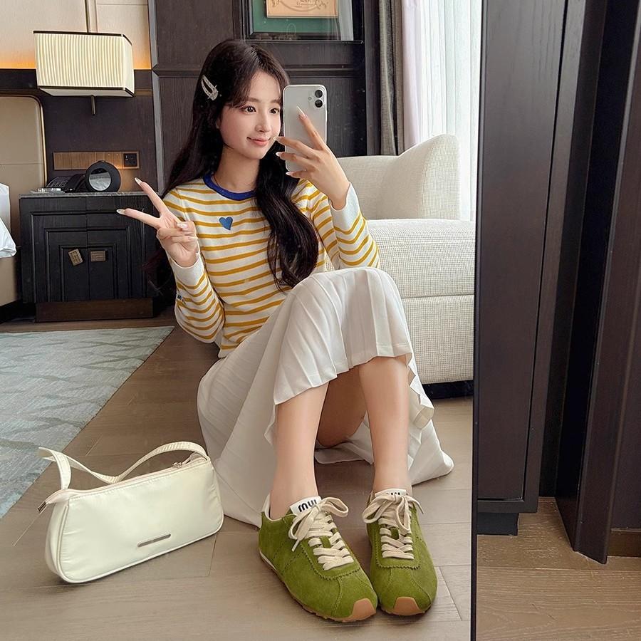 Sheepskin~ Soft sole lace-up light Forrest Gump shoes women's fashion sports and leisure shoes versatile leather retro German training shoes women