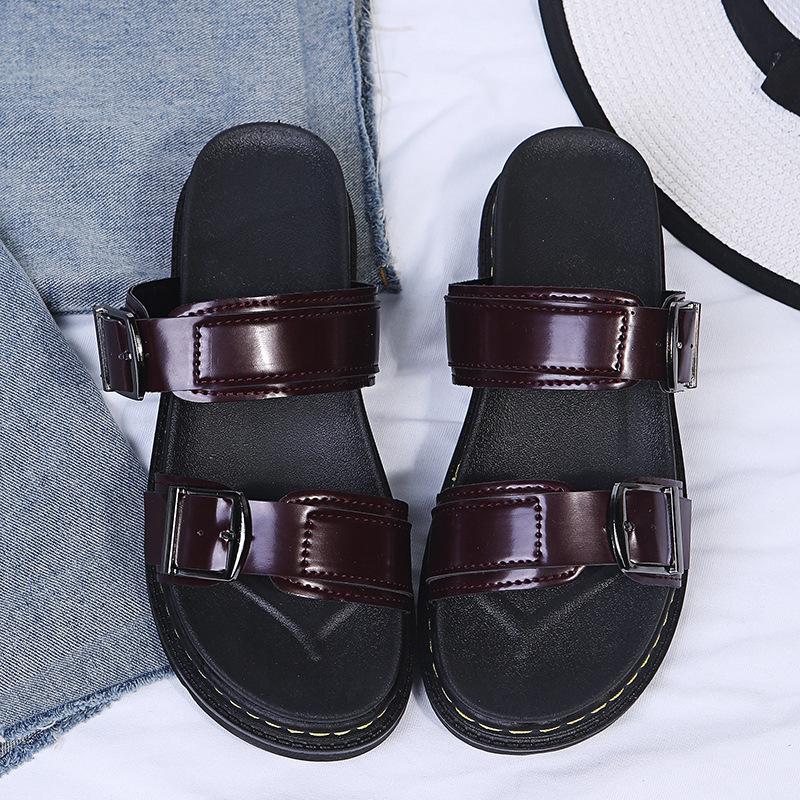 Fashion Sandals Women PU Leather Metal Detailed Buckle Strap Plus Size 43 Summer Beach Ladies Mid-heel Shoes Luxury Sandalias