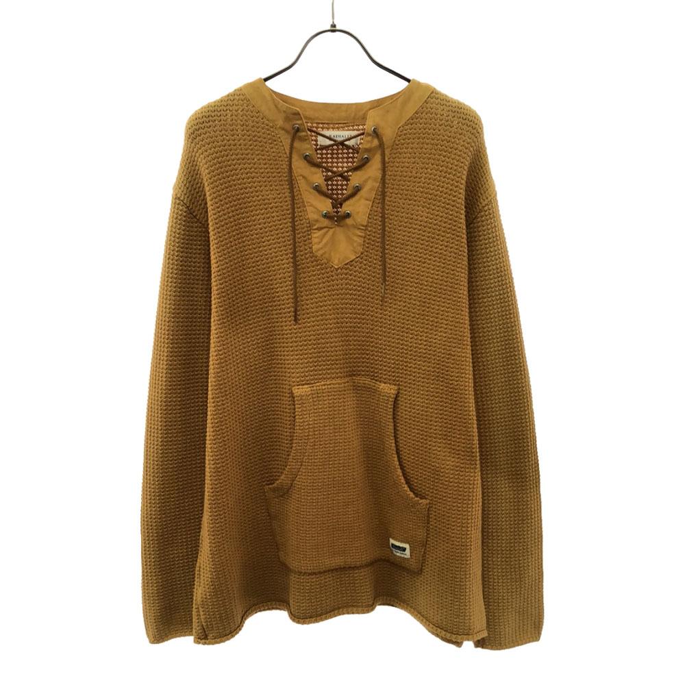 RADIALL Made In Japan Long Sleeve Lace Up Sweater M Yellow Cotton Knit Men's Used