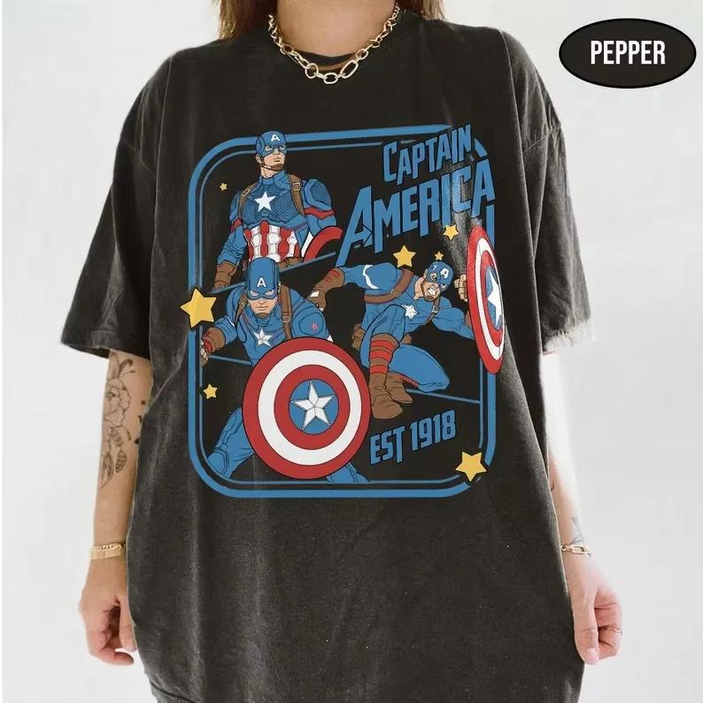2026 new Marvel Captain America Pumpkin Pattern Tshirt Black Pink Cotton Short Sleeve S