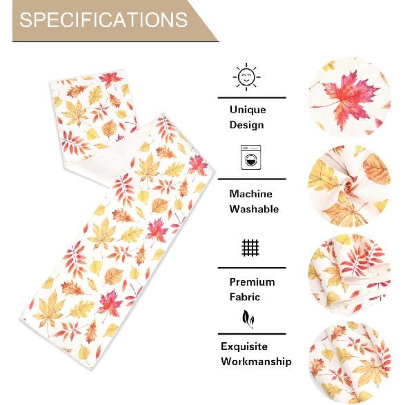 OWENIE Fall Table Runner for Kitchen Dining Table, Thanksgiving Autumn Printed Harvest Pumpk Maple Leaves Textured Fabric Halloween Holiday Home