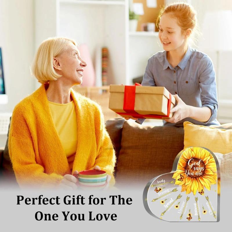 2D Flat Sunflower Christian Acrylic Religious Gifts Desktop Decoration Plaque, Home Decor Plaque Hanging Wall Art Decorative Garden Decoration for Roo