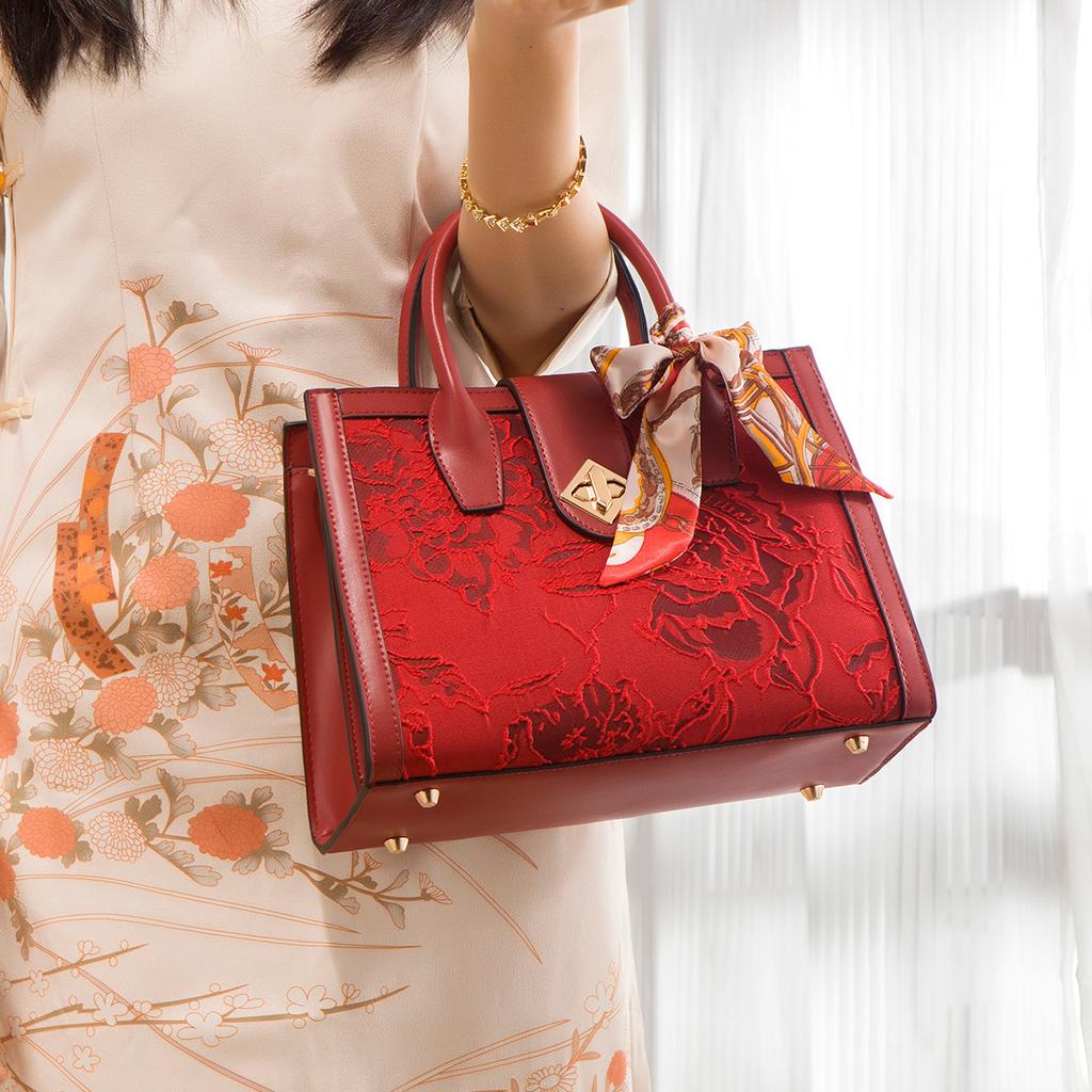 Red Large-Capacity Handbag, Wedding Gift, Bride Middle School Mother Bag, Mother-In-Law Wedding Bag