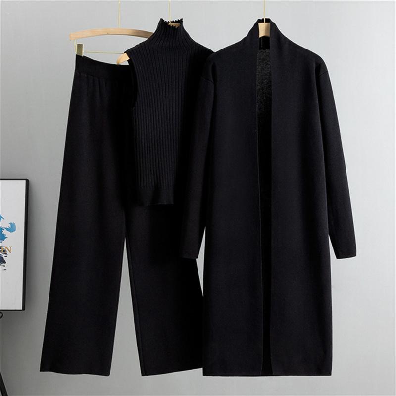 Autumn And Winter Lazy Temperament Knitted Suit Sleeveless Vest Sweater Cardigan Pants Three Piece Set