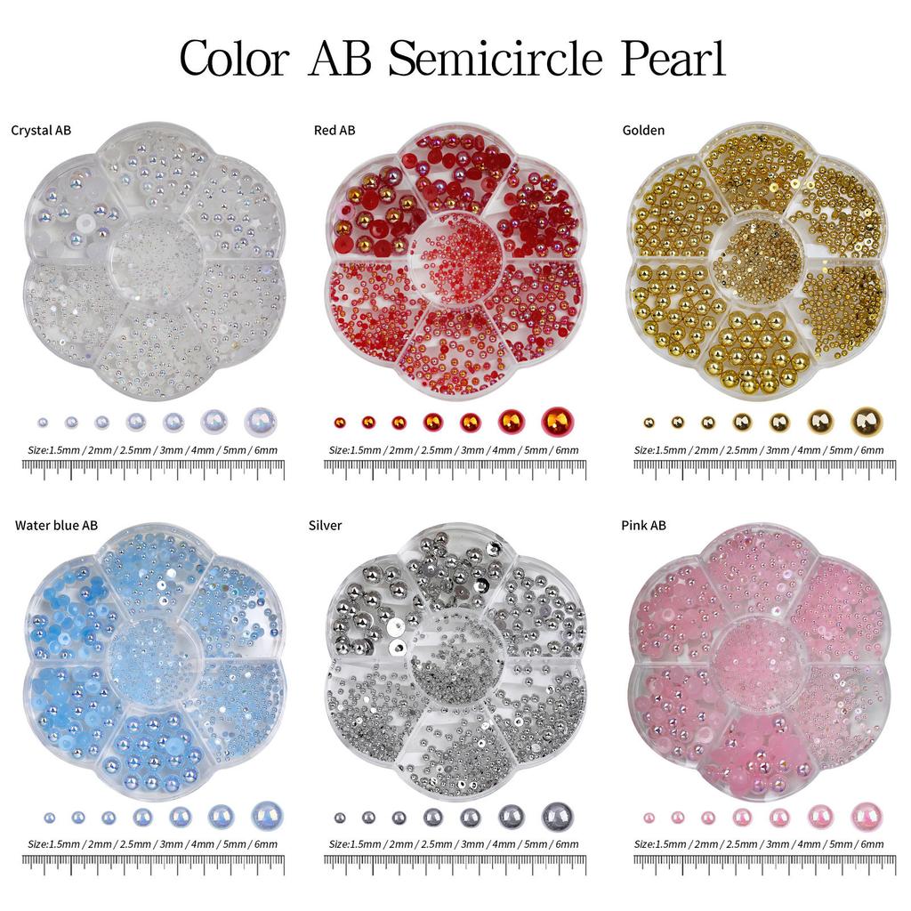 Semicircular Ab Pearl 7 Grid Plum Blossom Box Color Nail Art Pearl Diy Resin Pearl Nail Art Jewelry