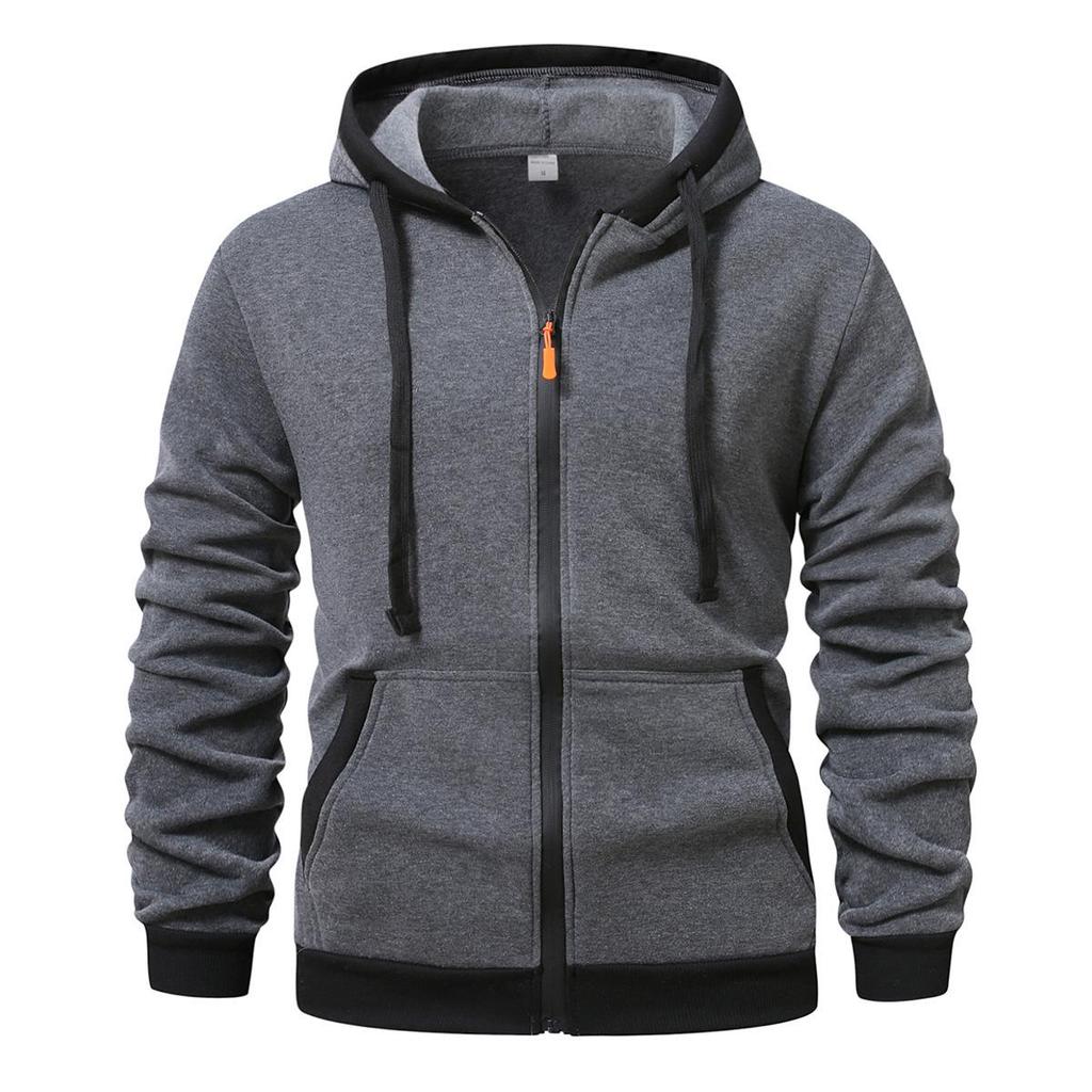 Men's Slim Fit Color Block Hooded Zip Sweatshirt Jacket for Spring/Autumn